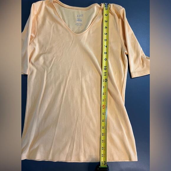 J. Jill Perfect Pima V-neck Elbow Sleeve Tee, Yellow, Sz Small - Picture 7 of 9